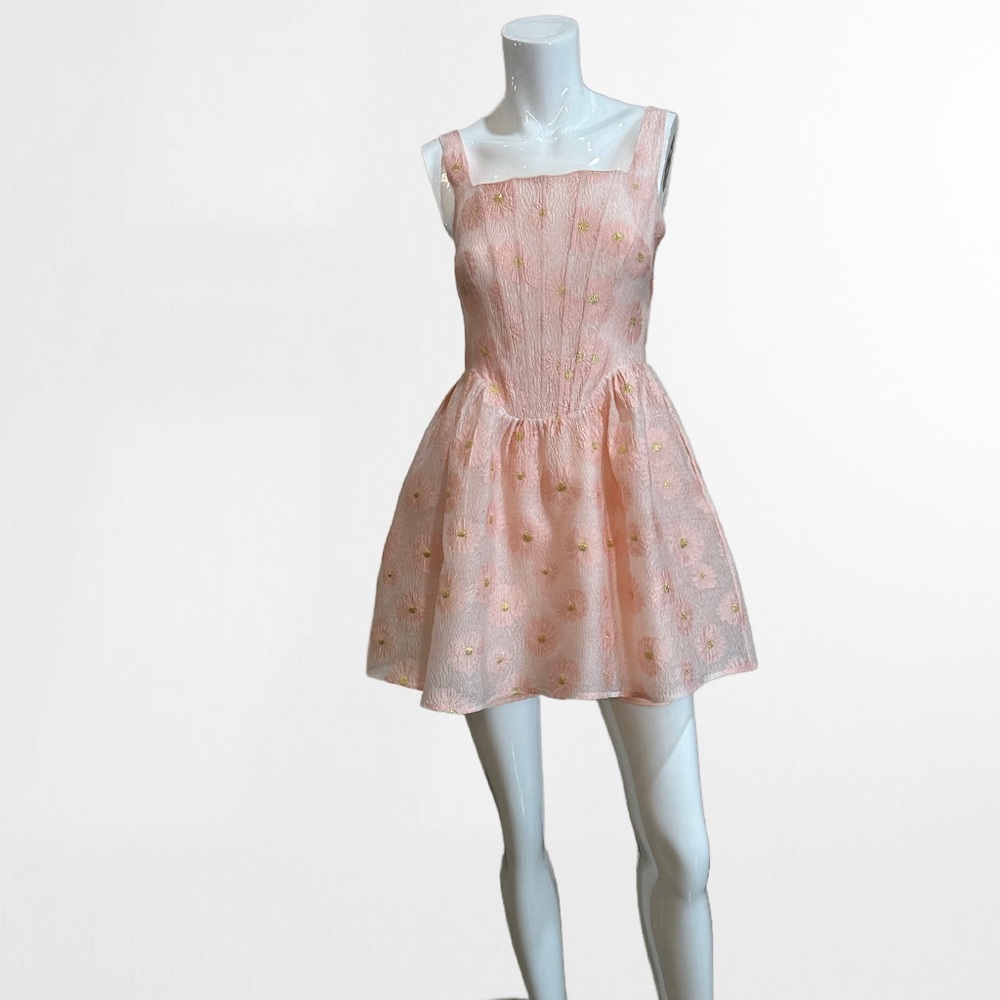 Daisy Print Boned Corset Fit & Flare Mini Dress